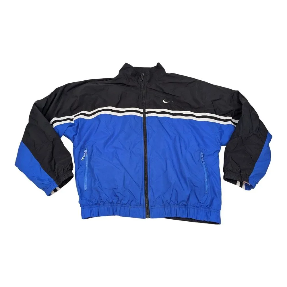 Vintage Nike Jacket Mens M Black Blue Track Windbreaker‎ Swoosh Logo 90s USA